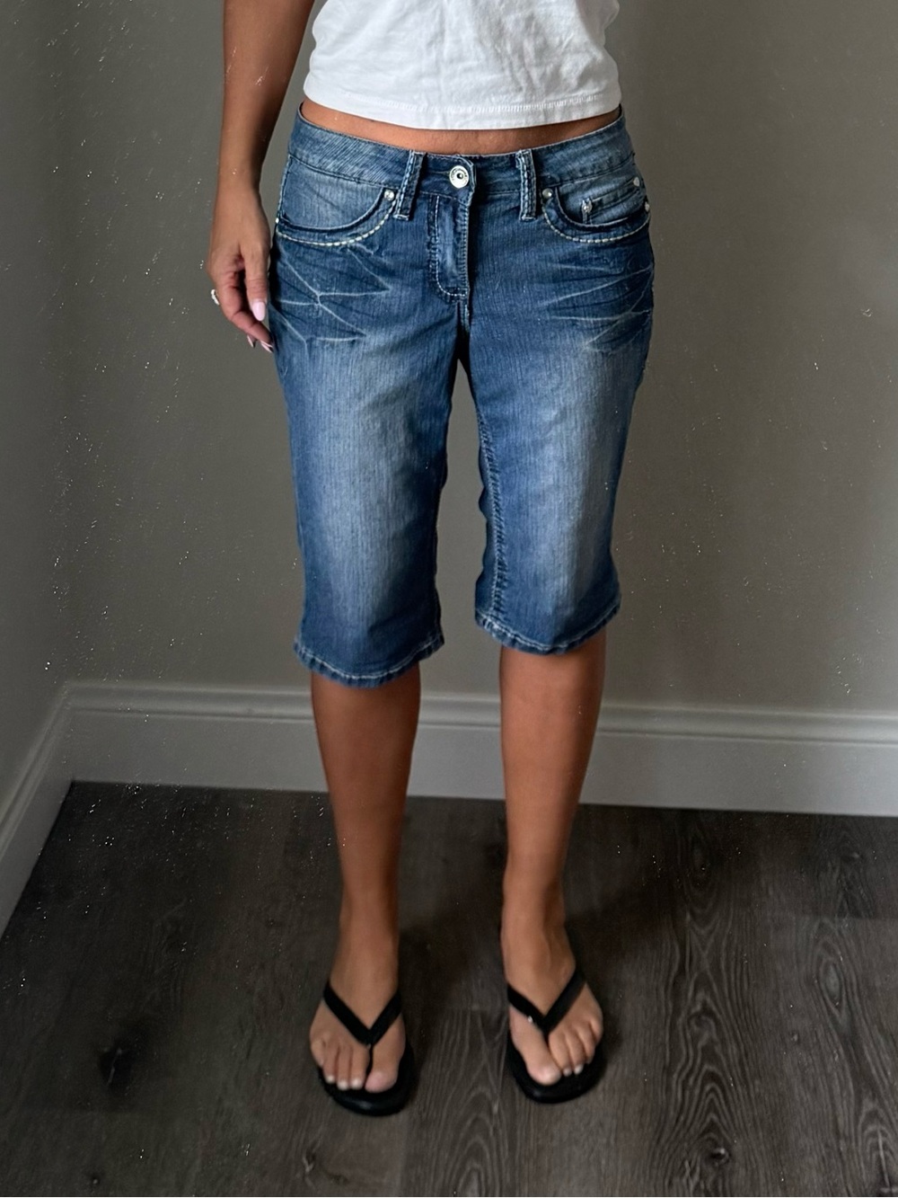 Royalty by YMI faded blue denim long shorts capris y2k